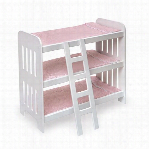 Badger Baskets 18580 Triple Doll Bunk Bed With Ladder And Pink Gingham Mats