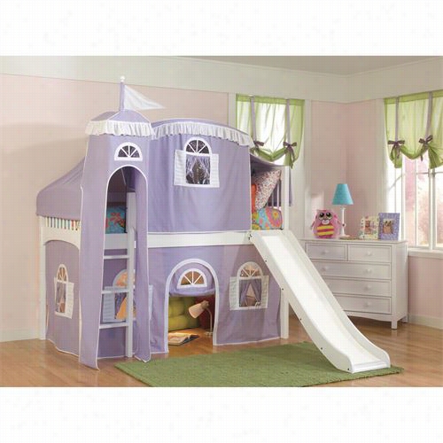 Bolton Furniture 9841500lt6lw Windsor Doubled Low Loft Bed In Whtie With Lilac/white Tower, Top Te Nt, Bbottom Curtain And Slide