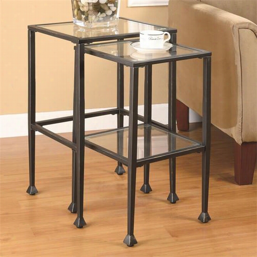 Coaster F Urniture 901073 2 Pieces Glass Andm Etal Nesting Tables In Blakc