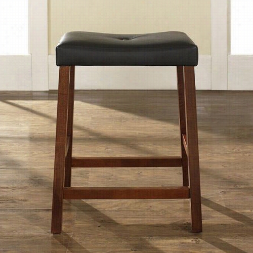 Crsley Furniture Cf500224-ch Upholstered Saddle Seat Group Of 2 Bar Stools Inn Classic Cherry End Wiith 24 Inch Seat Height