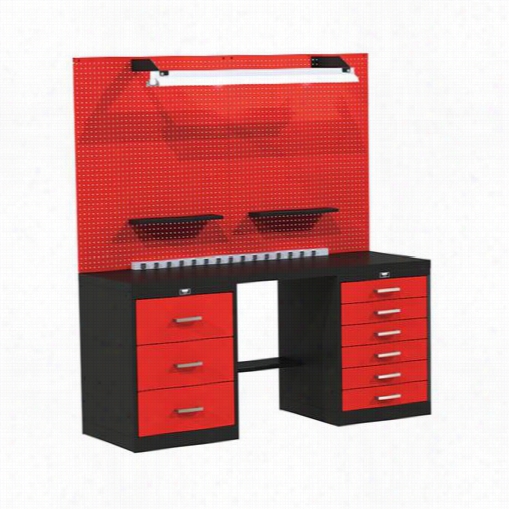 Hallo Well Fkbasci-sm-s 60""w X 24""d X 78""h Fort Knox Basic Modular Workbench Order In  Black/red With Steel Top