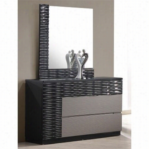 J&am;m Furniture 17777-dm Roma Dressdr And Mirrr In Black And Grey Lacquer