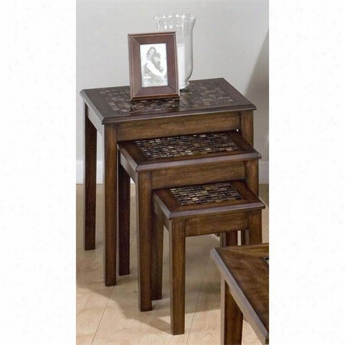 Jofran 698-7 3-piece Nestting Chairside Table Upon Mosaic Tile Inlay In  Baroque Brown