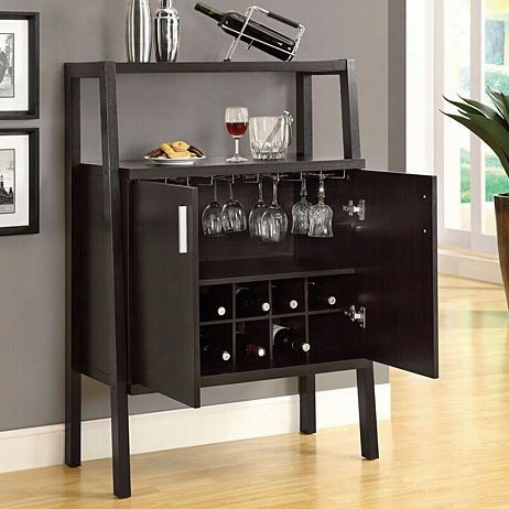 Monarch Specialties I2544 48""h Bar Unit With Bottle And  Glass Storage In Cappuccino