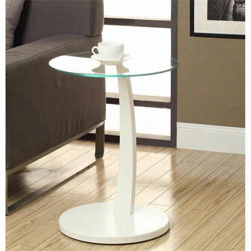 Monarch Specialties I3017 Bentwood Accent  Table Inn White With Tempered Glass