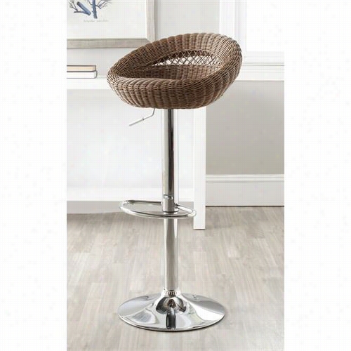 Saffavieh Fox7524a Zebaadjustable Height Swivel Bar Stool In Wcker Brown