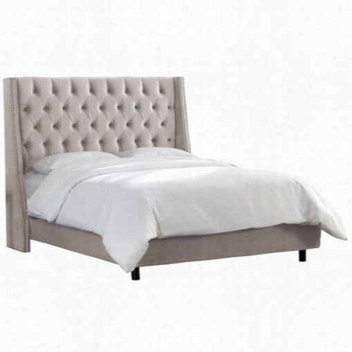 Skyline 123nbbed King Nail Button Tufted Wingback Bed With Pewter Nai L