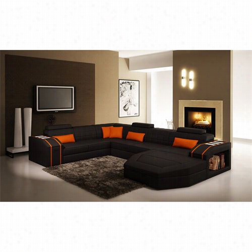 Vig Furniture Vgev5038 Divani Casa Moddern Bonded Leather Sectional Sofa In Black/orange