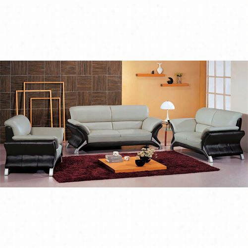 Vig Furniture Vgev7030 Contemporary Leather Living Room Set In Grey/black