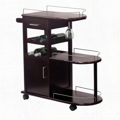 Winsomme 92235 Enterta1nemnt Cart With Glass Rack And Drawe R In Dark Espress
