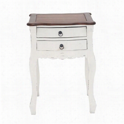 Wo Odlnd Impo Rts 37738 Teana Wooden Table In White With Brown Top With 2 Drawers