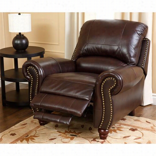 Abbyson Living Ch-8857-brg-1 Canterbury Leaather Pushback Reclining Armchair In Burgundy