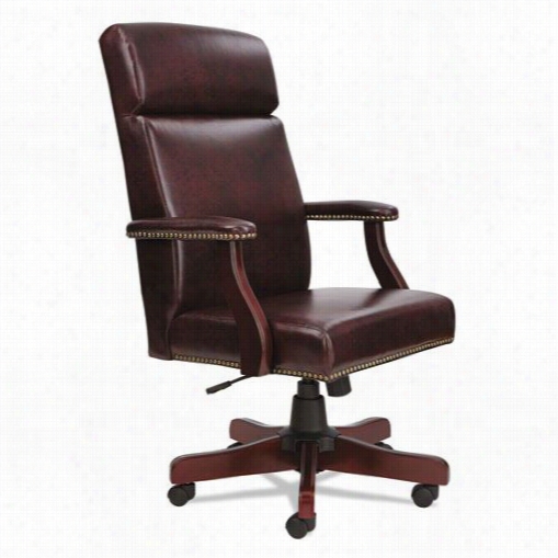 Alera Aletd4136 Traditional Series High-back Chair In Mahogany/oxblood Vinyl