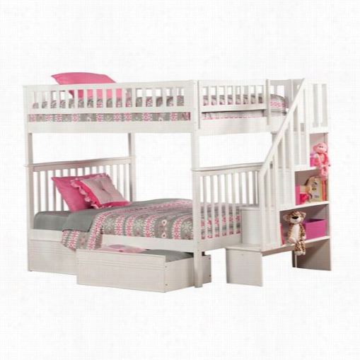 Atlantic Furniture Ab56812 Woodland Full Ove Rfull Staircase Bunk Bed Wiht 2 Fat Panel Bed Drawers
