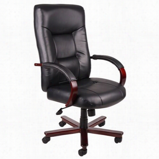 Boss Service Products B8901 Executiive Leather High  Back Chair With Mahogany Wood