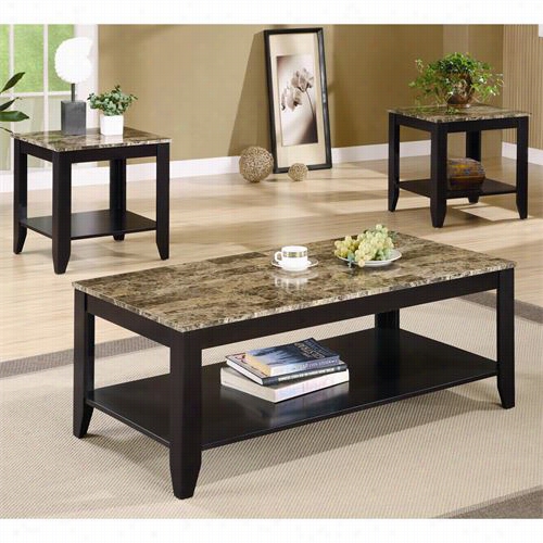 Coaster Furniture  700155 3 Pieces Occasinoal Table Set With Shelf And Marble Look Top