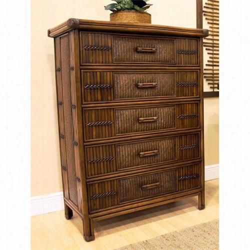 Hospitality Rattan 710-5278-atq Polynesiaan 5 Drawers Chest In Antique