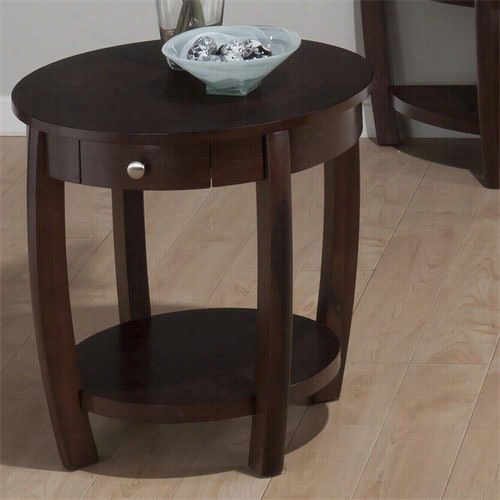 Jofran 436-3 Drawer And Shelf Round End Table In Riverside Brown Walnut