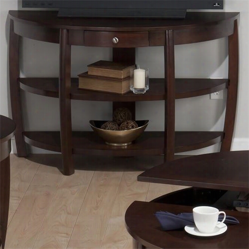 Jofran 436-4 Demilune Sofa Table With Drawer And Wire Management In Riverside Brown Walnut