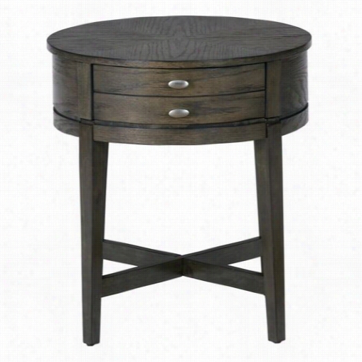 Jofran 729-3 Rouund End Table With ""x"" Str Etcher In Miniatures Antique Grau Oak
