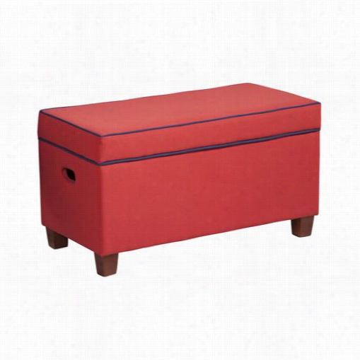 Kinfine K6409-f2036 Upholstered Storage Bench In Red With Dark Blue Piping