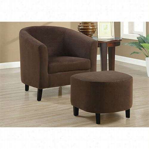 Monarch Specialties I8056 Padded Micro-fiber Chair And Ottoman In Chocolate Brown