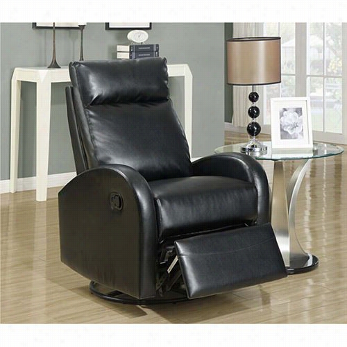 Monarch Specialties I8080bk Bonded Leather Swivel Rocker Recliner In Black