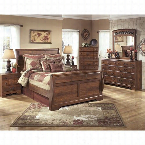 Signature Design Through  Ashley B258-54- B258-57-b2588-96-b258-92-b258-92 Timber In Queen Soeigh Bed With Two Nightstands