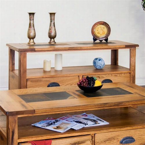 Sunyb Designs 3163ro-s Sedona Sofa/console Table With Darwers In Rustic Oak