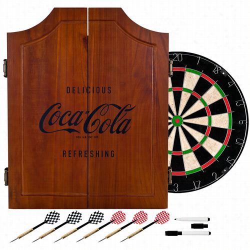 Trademark Home Coke-7000-v3-e Coca-cola Wood Dart Cabinet Set - Engraved Logo