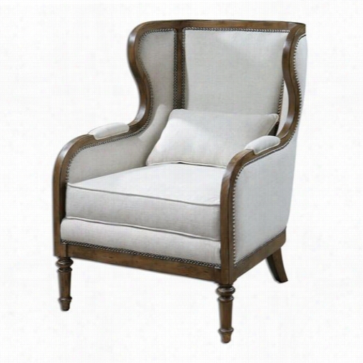 Uttermost 23159 Neylan Linen Wing Chair In Walnut