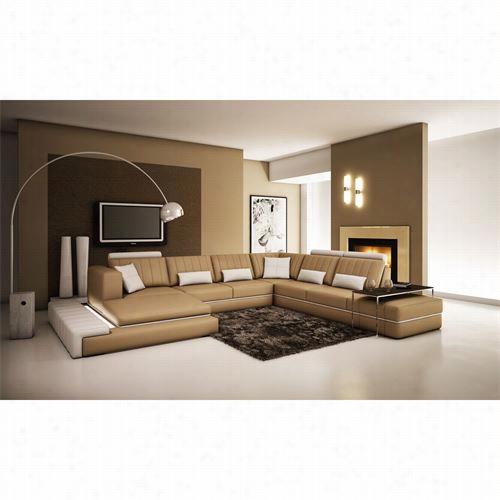 Vig Furniture Vgev5029 Divani Casa Modern Bonded Leather Sectional Sofa In Tan/white