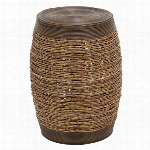 Woodland Imports 56084 Bamboo Weav Estool In Unique Barrel Shape