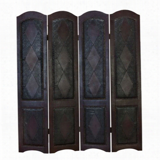 Woodland Imports 81696 Wood Leather 4 Panel Screeen Brings Completenses To Decor