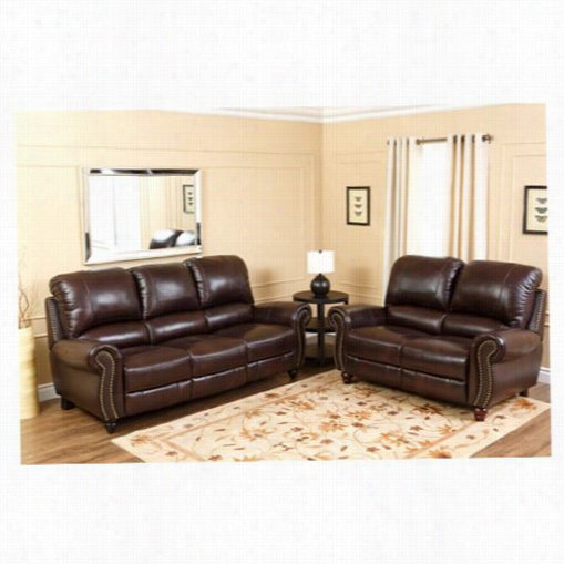 Abbyson Living Ch-8857-brg-3/2 Canterbury Leather Pushback Reclining Sofa And Loveseat In Burgundy