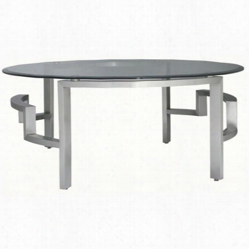 Allan Copley Designs 21101-1r Stella Round Cocktail Table With Glass Top  On Brushed Stainless Steel Basee