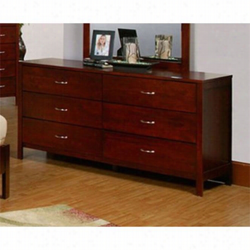 Alpine Furniture Nc-03 Newportt 6 Drawers Dresser In Med Ium Cherry