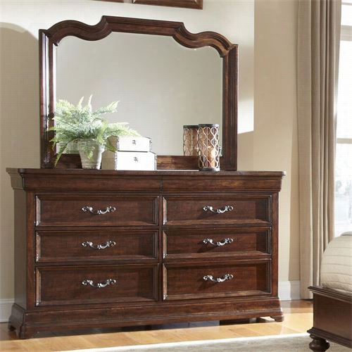 American Woodc Rafters 0800-280-8000-0040 Signat Ure Triple Dresser With Landsscape Mirror In Rich Dark Brown
