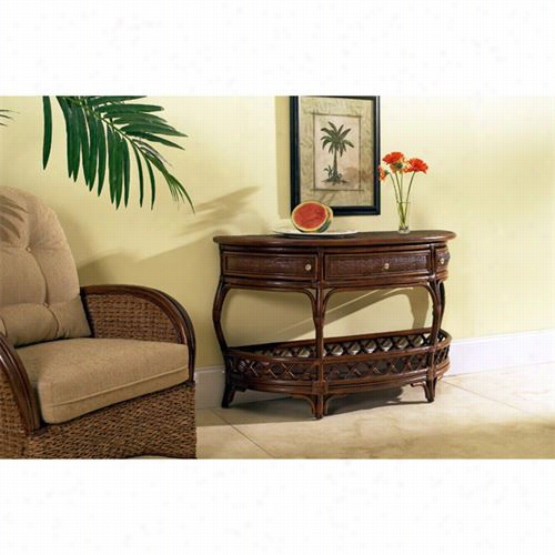 Boca Rattan 81009 Regency Halfmoon Consolw In Urban Mahogany With  Drawer