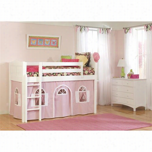 Bolton Furniturre 9811500lt1pw Cottage Twin Low Loft Bed In White With Pink/white Lowest Part Curtain