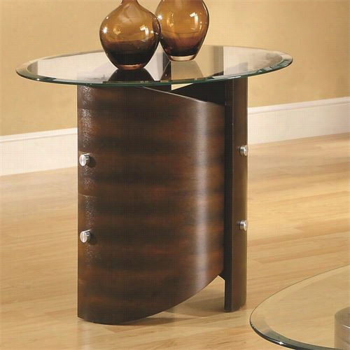 Coaster Fur Nitue 701747 Ro Und End Table In Chestnut With Shaled Bentwoodbase And Glass Top