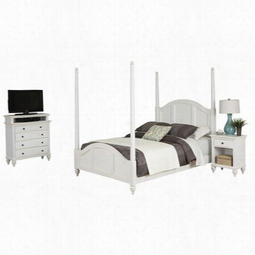 Home Styles 5543-6204 Bermud A King Poster Bed, Nigjt Stand, And Media Cheest In Brushed White