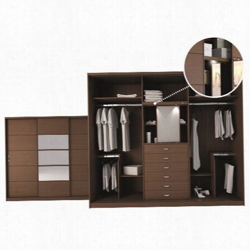 Manhattan Comfort 34651 Adrian 6 Drawer And 7 Shelsfliding Door Wardrobe With Mirrors In Nut Brown