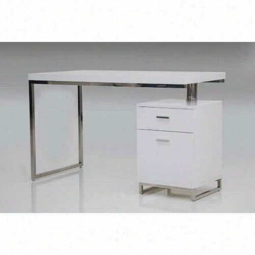 Mobital M-d-l-span-desk-47-wh Span 7"" Deesk With File Cabinet In High Gloss White And Polished Stainless Steel