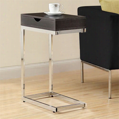 Monarch Specialties I3019 Metal Accent Table In Cappuccino / Chrome With A Drawer