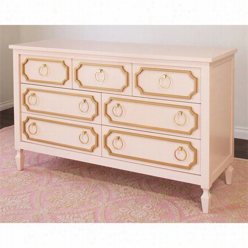 Newport Cottagew Npc3290-pp-goknb09 Beverly 7 Drawe Dresser In Pale Pink Withh Gold Trim