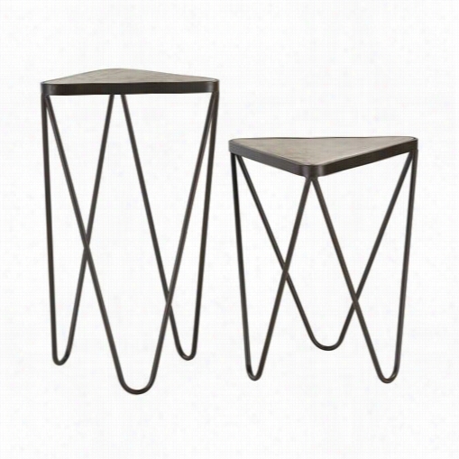 Genuine Indutries 51-002-s2 Angular Side Table In Antique Silver/brlnze - Set Of 2