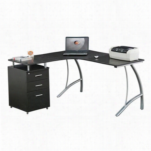 Techni  Mobili Rta-4804l-es L S Hape Corner Desk With File Cabinet In Espresso