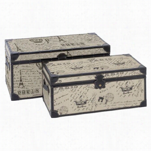 Woodland Imports 66693 Wood  Burlap Easy To Pace Anywhere Trunks - Set Of 2