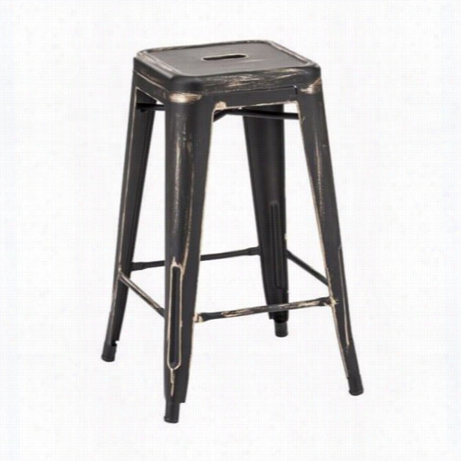 Zuo 106112 Marius Reckoner Stool In Antique Black Gold - Set Of 2